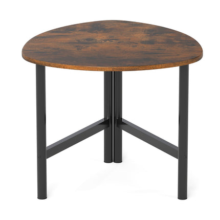 Table basse triangulaire avec pieds en métal, marron rustique