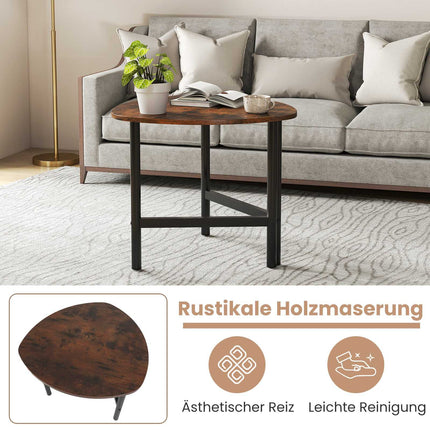 Table basse triangulaire avec pieds en métal, marron rustique