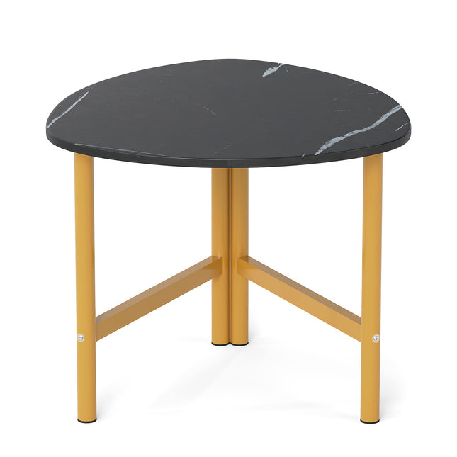 Table basse triangulaire avec pieds en métal, marron rustique