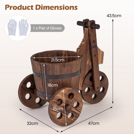Jardinière triporteur, bois de sapin, roues, boîte de rangement