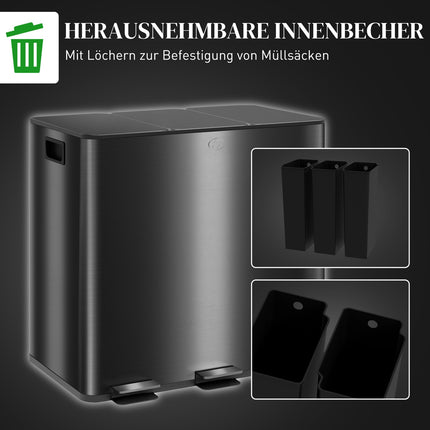 Dreifachbehälter 45L Küchenabfalleimer aus Edelstahl