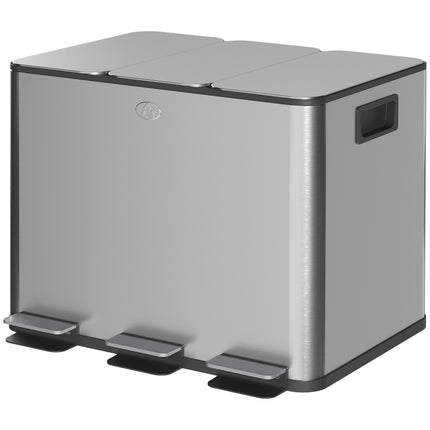 Poubelle de cuisine en acier inoxydable à trois compartiments, 3 x 20 L
