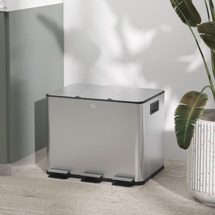 Poubelle de cuisine en acier inoxydable à trois compartiments, 3 x 20 L