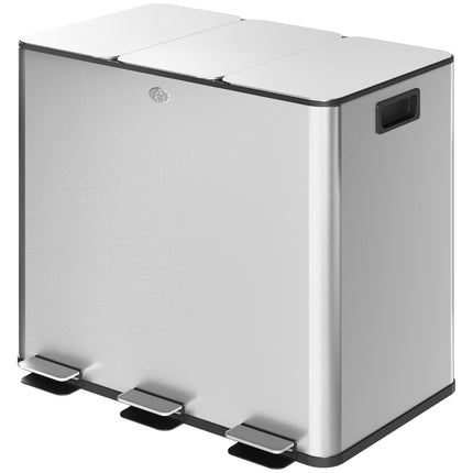 Poubelle de cuisine à trois compartiments en acier inoxydable, 45 L