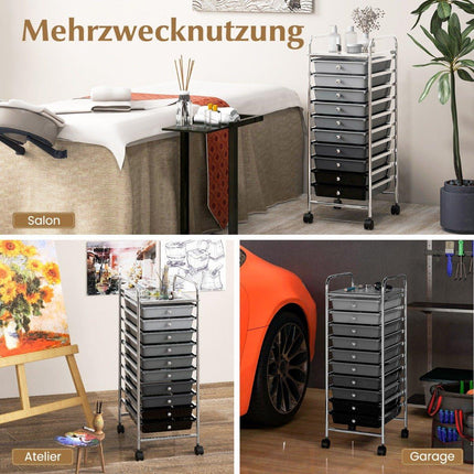 Rollwagen mit 10 stapelbaren Schubladen, Rollcontainer, Badwagen, Badwagen, Badregal