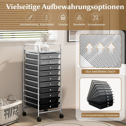 Rollwagen mit 10 stapelbaren Schubladen, Rollcontainer, Badwagen, Badwagen, Badregal