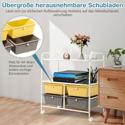 Chariot avec 4 tiroirs empilables & structure métallique & espaces de rangement roll-conteneur jaune