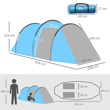 Hellblaues Tunnelzelt für 2-3 Personen mit Stangen und Fiberglas