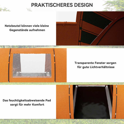 Tente tunnel pour 4 à 6 personnes, imperméable 2000 mm, orange