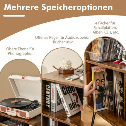 Support pour platine vinyle avec station de charge et rangement à 3 niveaux pour disques vinyles