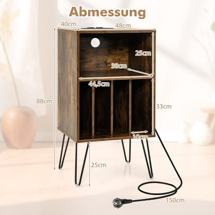 Support pour platine vinyle avec station de charge et rangement à 3 niveaux pour disques vinyles