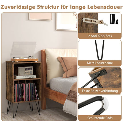 Support pour platine vinyle avec station de charge et rangement à 3 niveaux pour disques vinyles