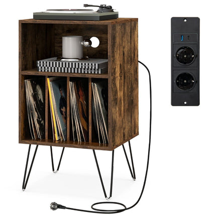 Support pour platine vinyle avec station de charge et rangement à 3 niveaux pour disques vinyles