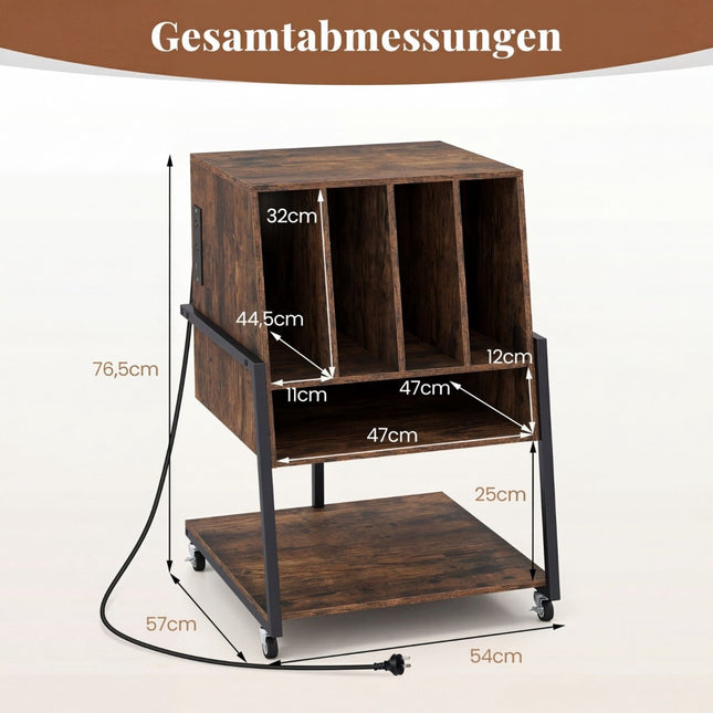 Support pour platine vinyle avec station de charge et étagères de rangement