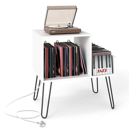 Support pour platine vinyle avec station de charge, blanc, rangement réglable