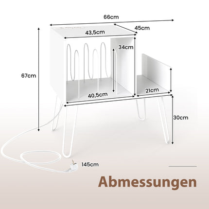 Support pour platine vinyle avec station de charge, blanc, rangement réglable