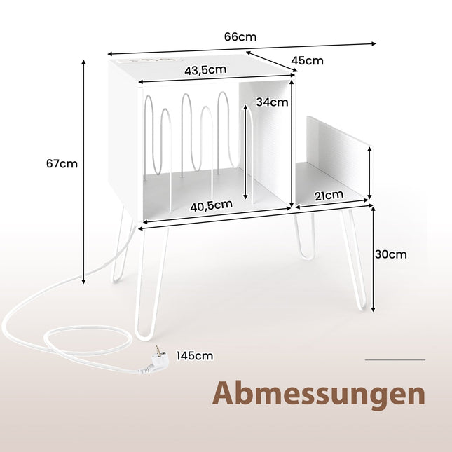 Support pour platine vinyle avec station de charge, blanc, rangement réglable