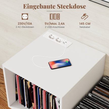 Support pour platine vinyle avec station de charge, blanc, rangement réglable