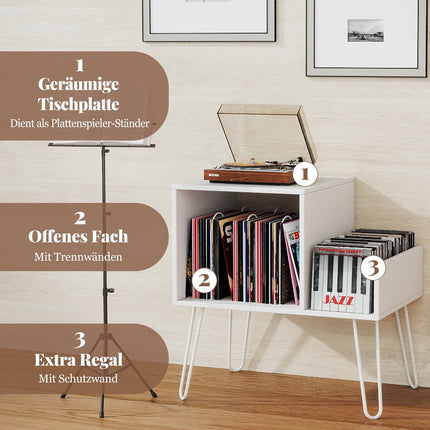 Support pour platine vinyle avec station de charge, blanc, rangement réglable