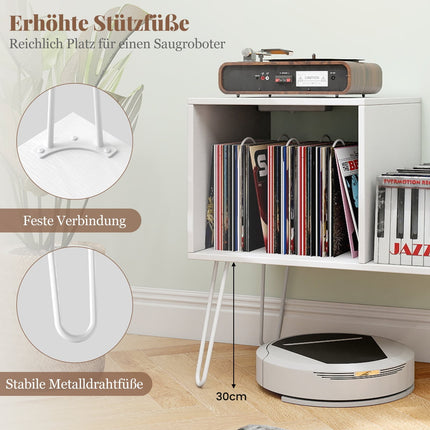 Support pour platine vinyle avec station de charge, blanc, rangement réglable