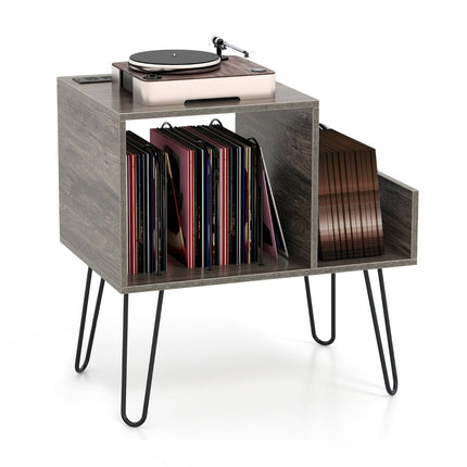 Support pour platine vinyle avec station de charge et séparateurs, gris