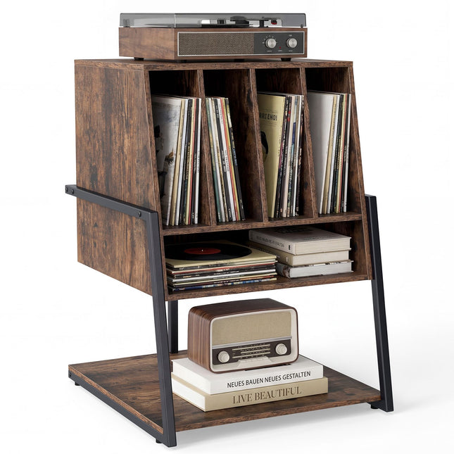 Support pour platine vinyle avec grande étagère et station de charge