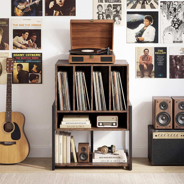 Support pour platine vinyle avec grande étagère et station de charge