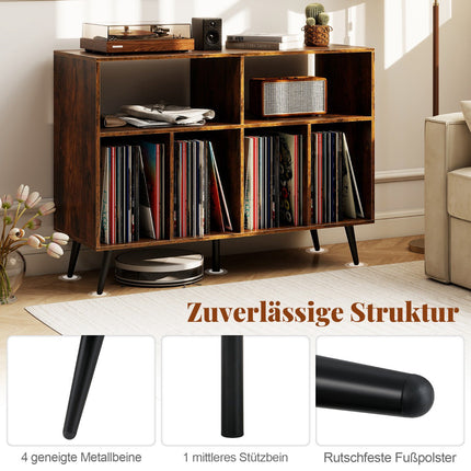 Support pour platine vinyle avec rangement pour disques, marron rustique