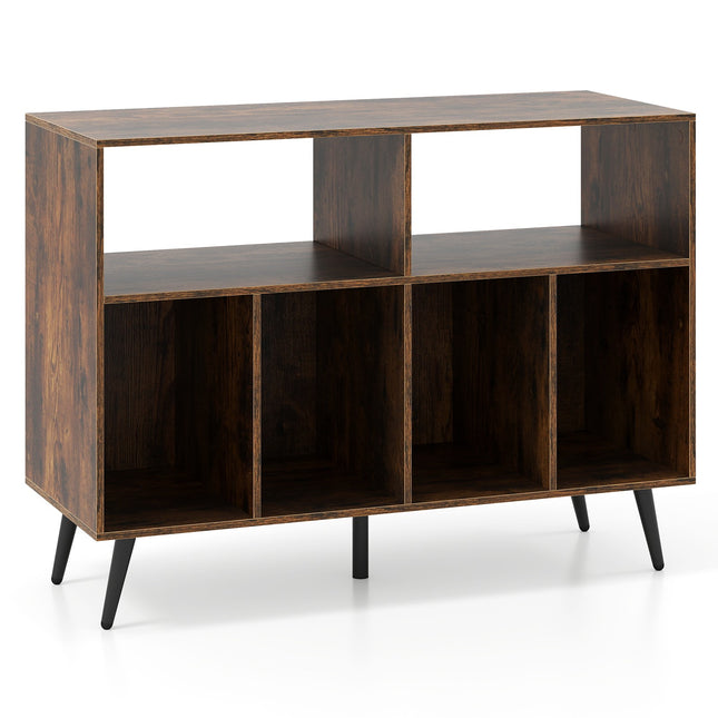 Support pour platine vinyle avec rangement pour disques, marron rustique