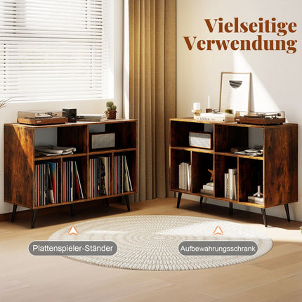 Support pour platine vinyle avec rangement pour disques, marron rustique