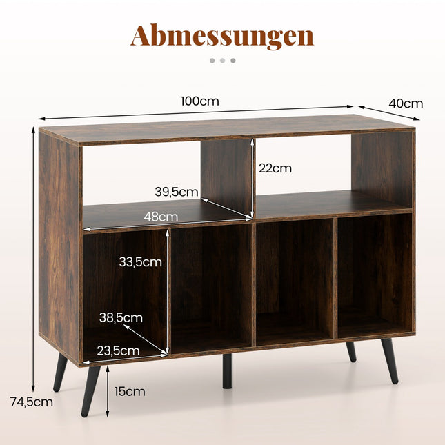 Support pour platine vinyle avec rangement pour disques, marron rustique