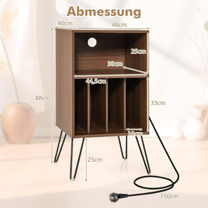 Support pour platine vinyle avec station de chargement Support pour disque à 3 niveaux 48 x 40 x 88 cm noyer