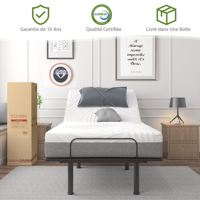 Matelas ajustable pour lit simple XL, 20 cm en mousse à mémoire de forme infusée de gel