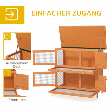 Zweistöckiger wetterfester Kaninchenstall, Tannenholz, Grün/Natur