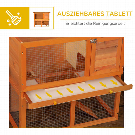 Zweistöckiger wetterfester Kaninchenstall, Tannenholz, Natur/Grün