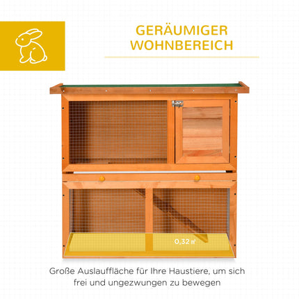 Zweistöckiger wetterfester Kaninchenstall, Tannenholz, Natur/Grün