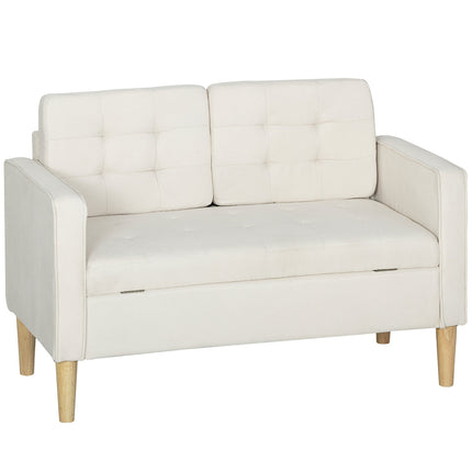 Canapé deux places avec rangement, velours crème, 117 cm