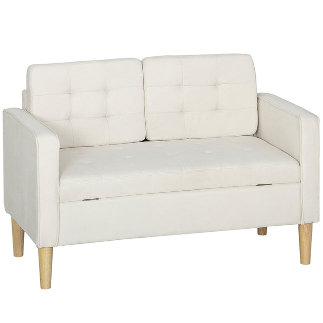 Canapé deux places avec rangement, velours crème, 117 cm