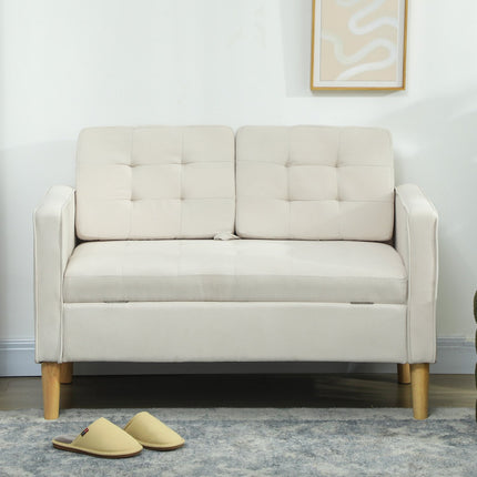 Canapé deux places avec rangement, velours crème, 117 cm