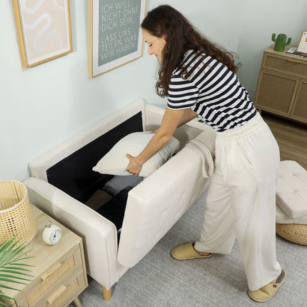 Canapé deux places avec rangement, velours crème, 117 cm