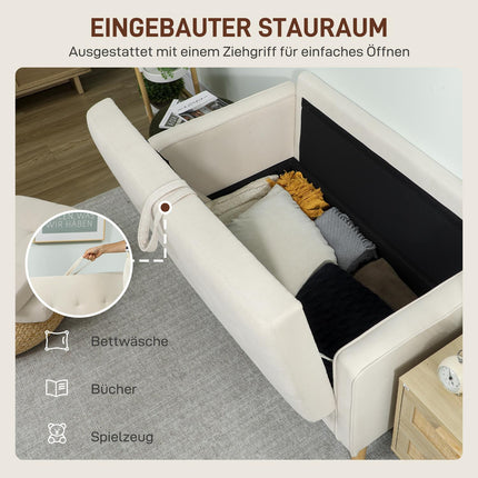 Canapé deux places avec rangement, velours crème, 117 cm
