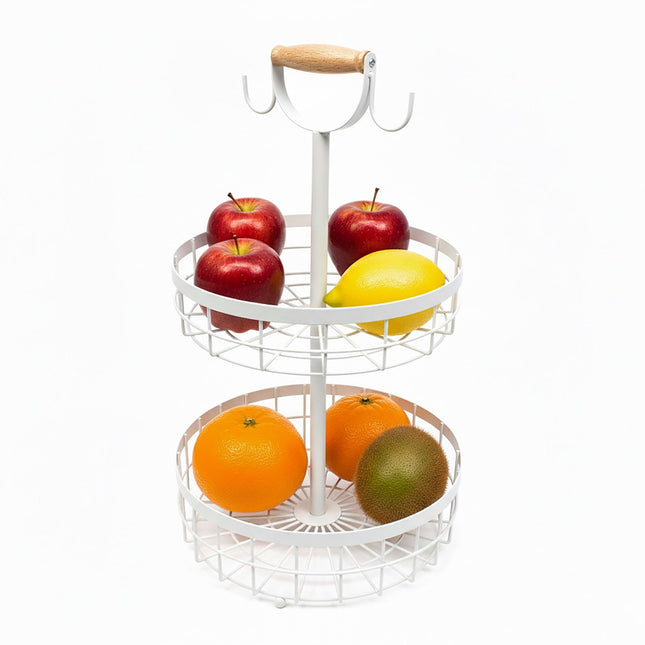 Panier à fruits en métal à deux niveaux avec crochets pour bananes