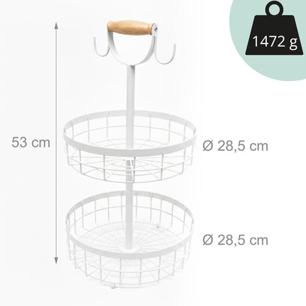 Panier à fruits en métal à deux niveaux avec crochets pour bananes