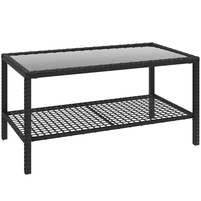 Table basse à deux niveaux en rotin avec plateau en verre, noire