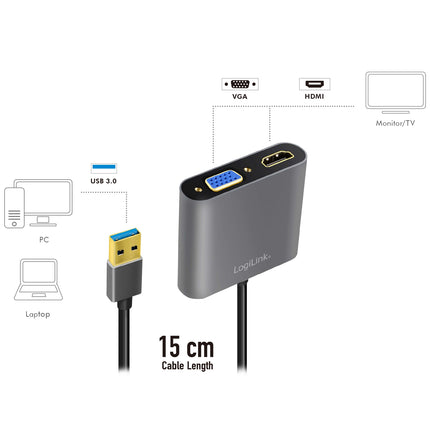 USB-A 3.0 -> HDMI-Buchse + VGA-Buchse Adapter