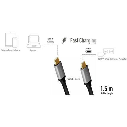 USB-C-Kabel USB 2.0 PD 3.0 100W 480 Mbps Alu 1,5m