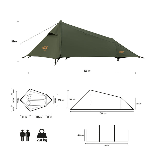 Ultraleichtes 2-Personen-Zelt, Grün, Kompaktes Camping