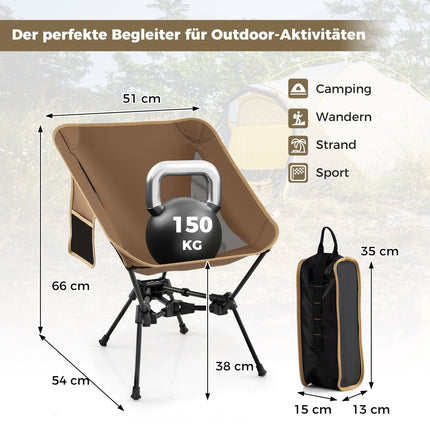 Chaise de camping pliante ultralégère avec poche latérale, capacité de charge de 150 kg