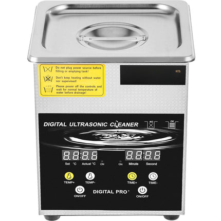 Ultrasonic Cleaner 2L, 40kHz, Heater Timer, Stainless Steel