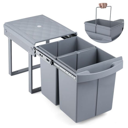 Ausziehbare Mülleimer für Unterschränke, 40L 2-fach, Grau